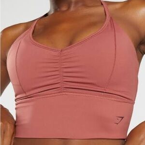 Gymshark Elevate Longline Sports Bra Size Medium Rose Brown Ruched Athleisure